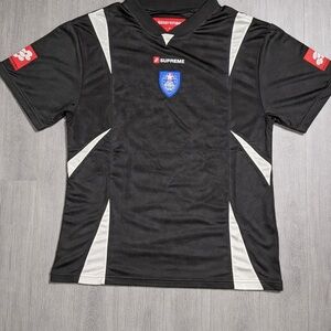 Supreme Black Crest Jersey with Blue Emblem